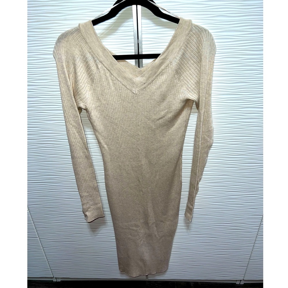 Oatmeal colored midi sweater dress